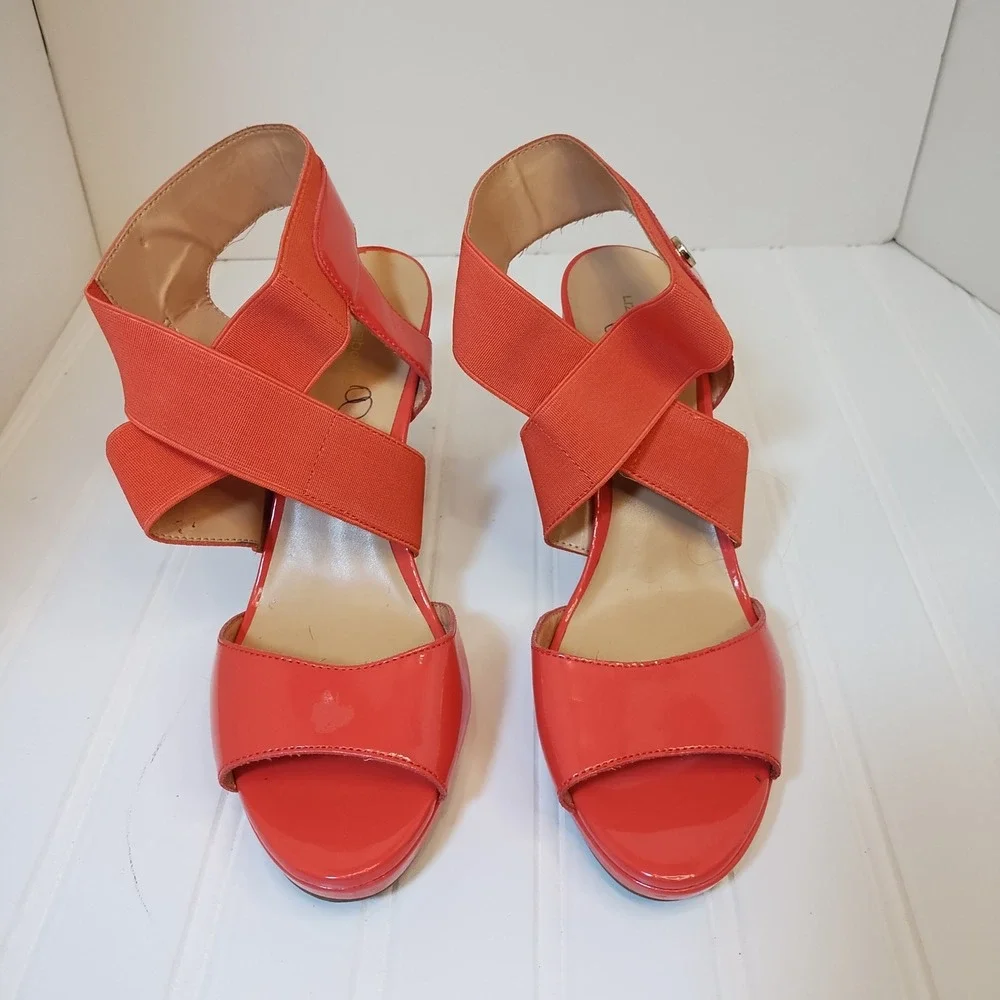 Liz Claiborne Coral Orange Open‎ Toe Platform Stiletto Sandals Womens 8M Strappy